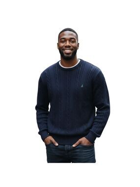 Nautica Vintage Navy Crewneck Cable Knit Sweater Sz XL